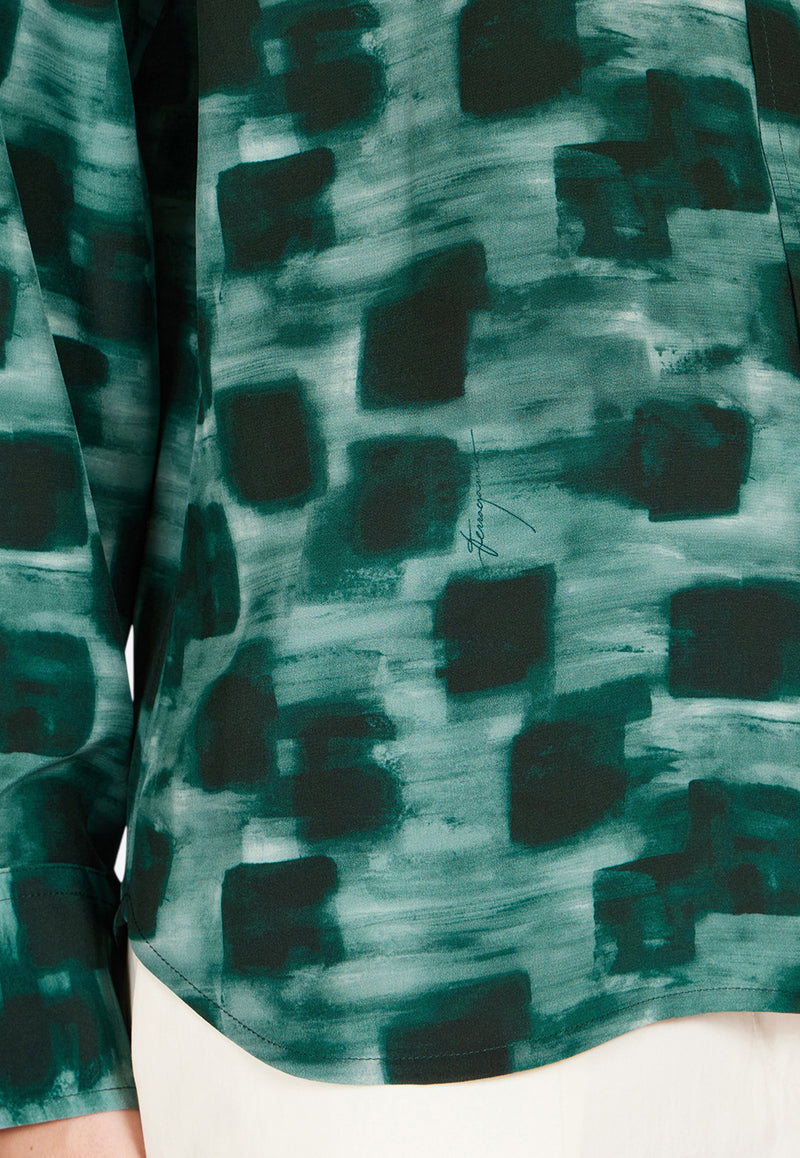 Ferragamo Graphic Print Button-Up Shirt Green 13H413 C 785692 MOSS