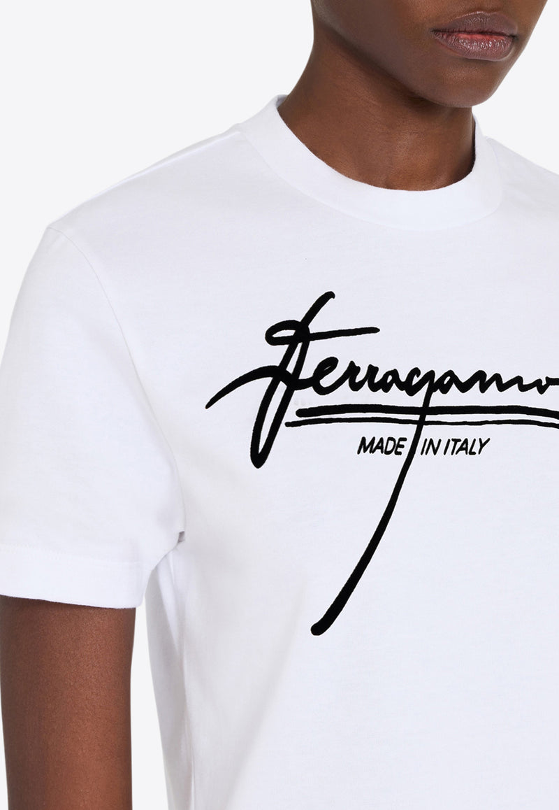 Ferragamo Signature Logo Print T-shirt White 13H557 H 787047 BIANCO
