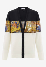 Ferragamo Rooster Print Inserts Wool Cardigan Multicolor 13I073 T 791774 WHITE/BLACK