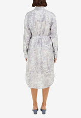 Ferragamo Alligator Print Silk Belted Dress Graphite 13I154 A 791893 GRAPHITE/MASCARPONE