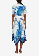 Ferragamo Feather Show Print Asymmetric Midi Dress Multicolor 13I225 A 792425 BLEUET