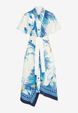 Ferragamo Feather Show Print Asymmetric Midi Dress Multicolor 13I225 A 792425 BLEUET