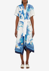Ferragamo Feather Show Print Asymmetric Midi Dress Multicolor 13I225 A 792425 BLEUET