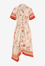 Ferragamo Rooster Print Asymmetric Midi Dress Multicolor 13I226 A 792534 BLUSH