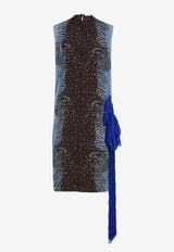 Ferragamo Printed Silk Dress with Flower Inlay Multicolor 13I357 A 793476 WASHED DENIM/EXPRESSO