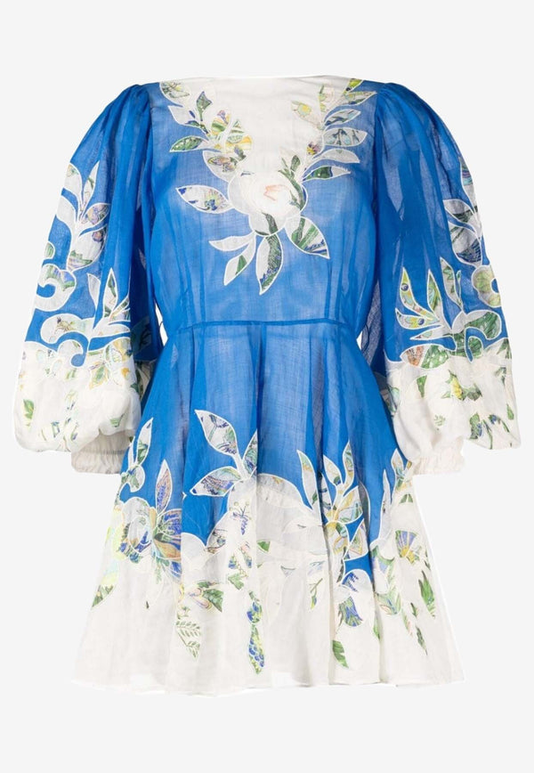 ALÉMAIS Rita Floral Embroidered Mini Dress Blue 1400DBLUE