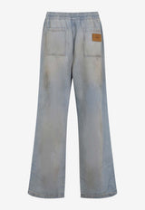 Amiri Elastic-Waist Relaxed Jeans with Logo-Patch Blue
