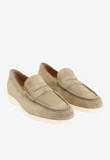 Tod's Suede Loafers with Embossed-Logo Beige
