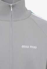 Miu Miu Zip-Up Sweatshirt with Embroidered-Logo Gray