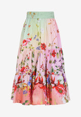 Roberto Cavalli Miami Flowers-Print Midi Skirt Multicolor