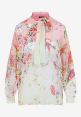 Roberto Cavalli Chiffon Blouse with Miami Flowers-Print Pink