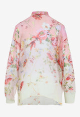 Roberto Cavalli Chiffon Blouse with Miami Flowers-Print Pink