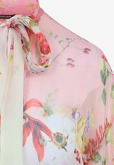 Roberto Cavalli Chiffon Blouse with Miami Flowers-Print Pink