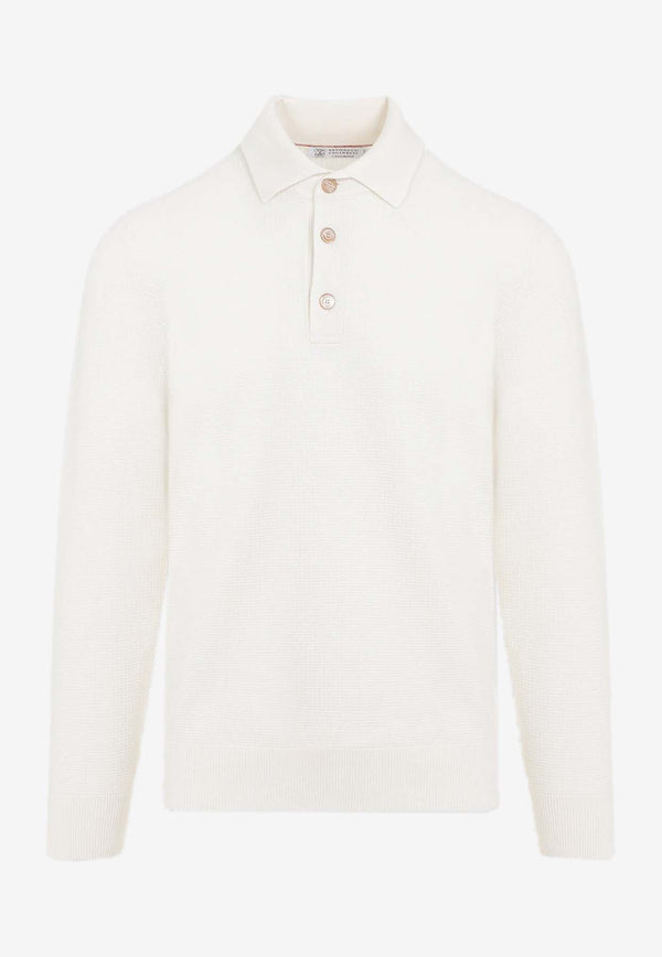 Ribbed Knit Long-Sleeved Polo T-shirt