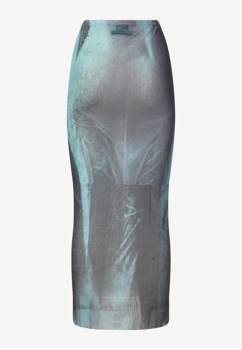Water Mesh Printed Maxi Skirt