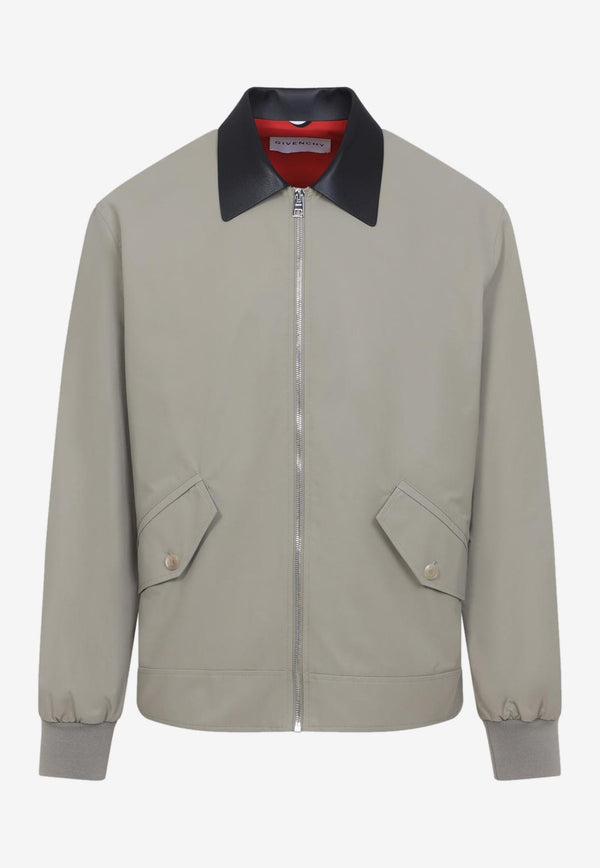 Leather-Collar Zip-Up Jacket