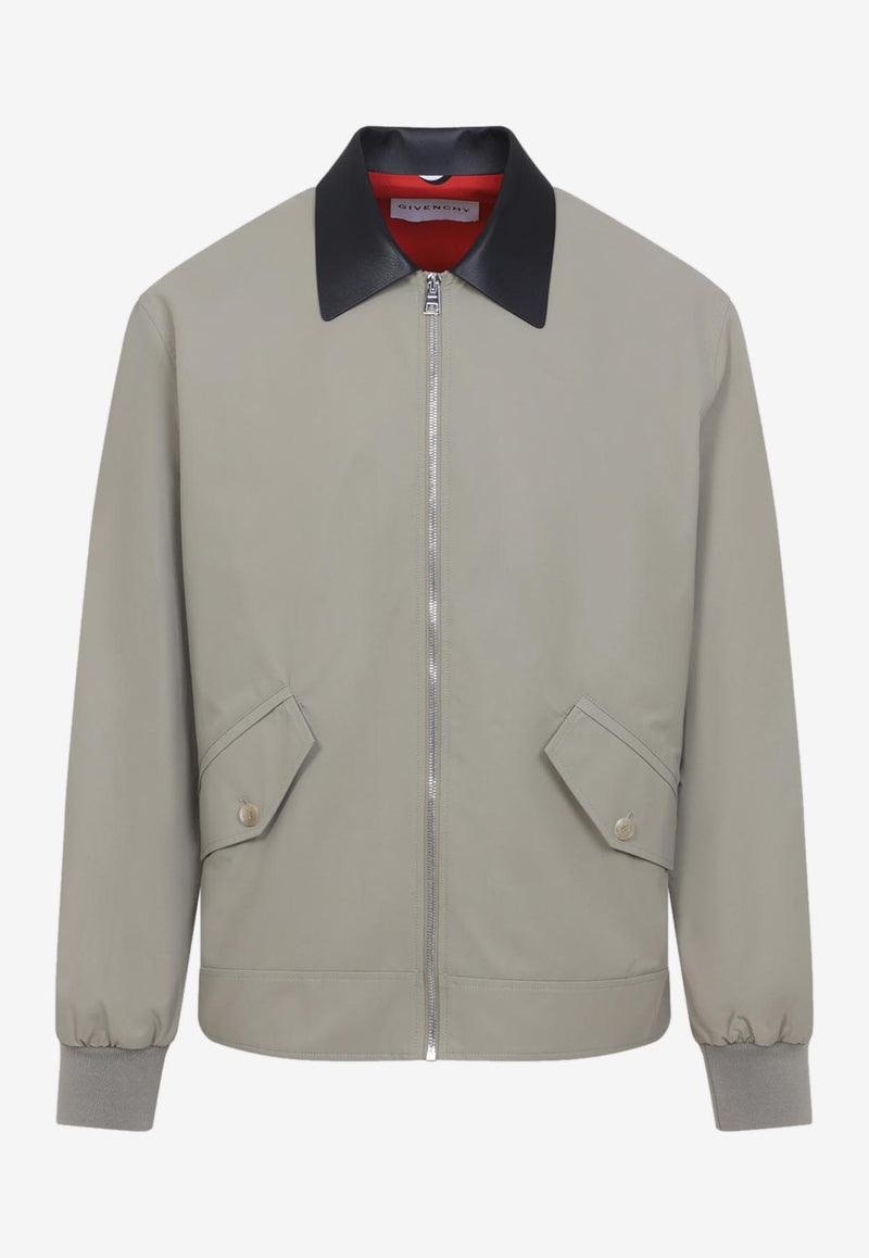 Leather-Collar Zip-Up Jacket