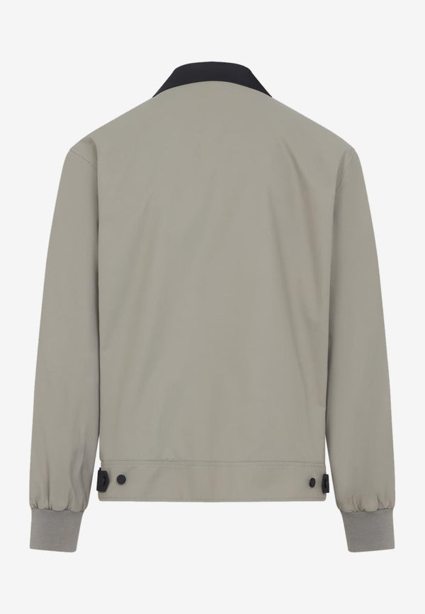 Leather-Collar Zip-Up Jacket