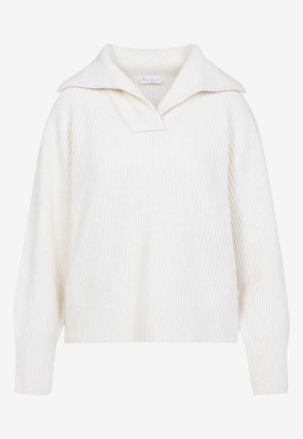 Spread-Collar Sweater in Wool, Cashmere and Silk