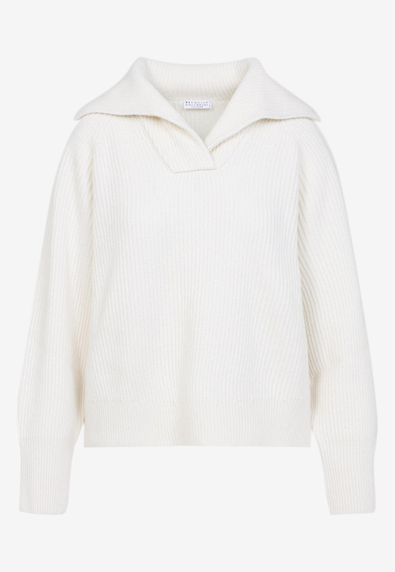 Spread-Collar Sweater in Wool, Cashmere and Silk