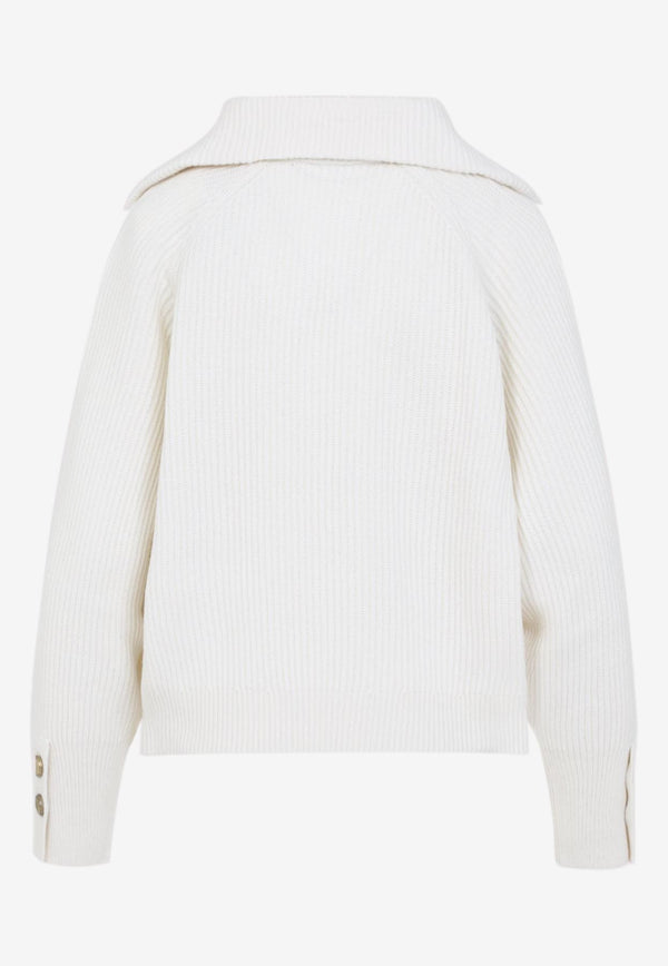 Spread-Collar Sweater in Wool, Cashmere and Silk