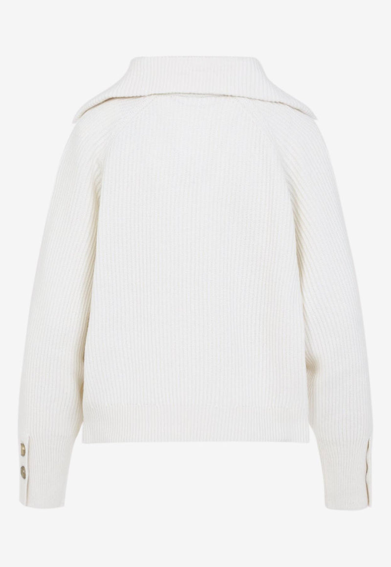Spread-Collar Sweater in Wool, Cashmere and Silk
