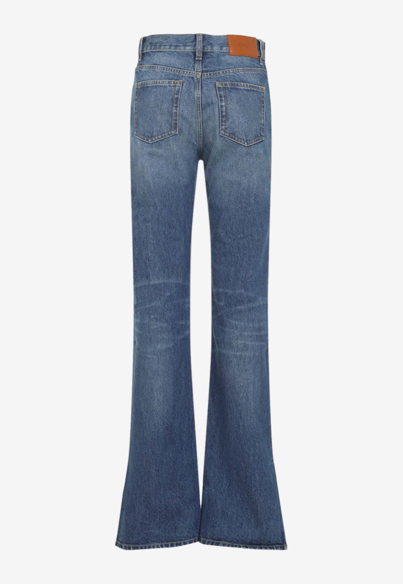 Logo Patch High-Waist Faded Jeans