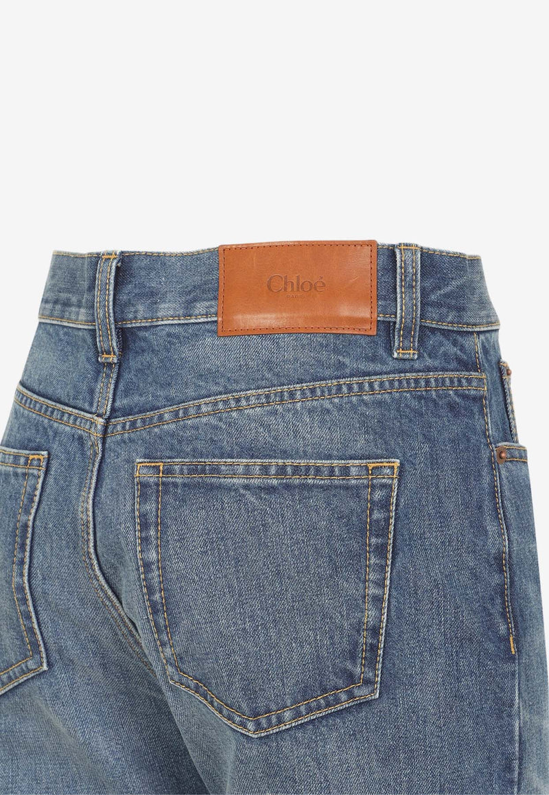 Logo Patch High-Waist Faded Jeans