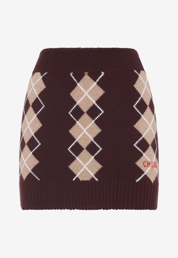 Argyle Jacquard Wool Mini Skirt