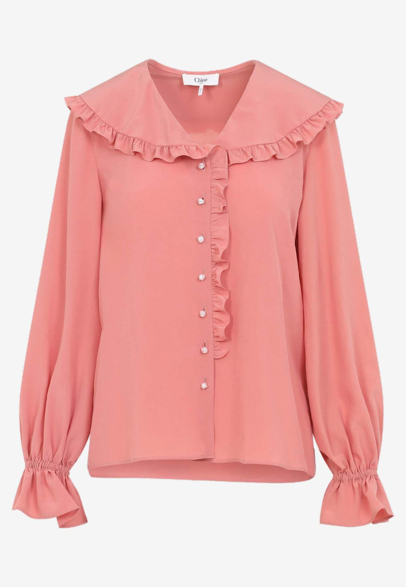 Crepe De Chine Ruffled Blouse