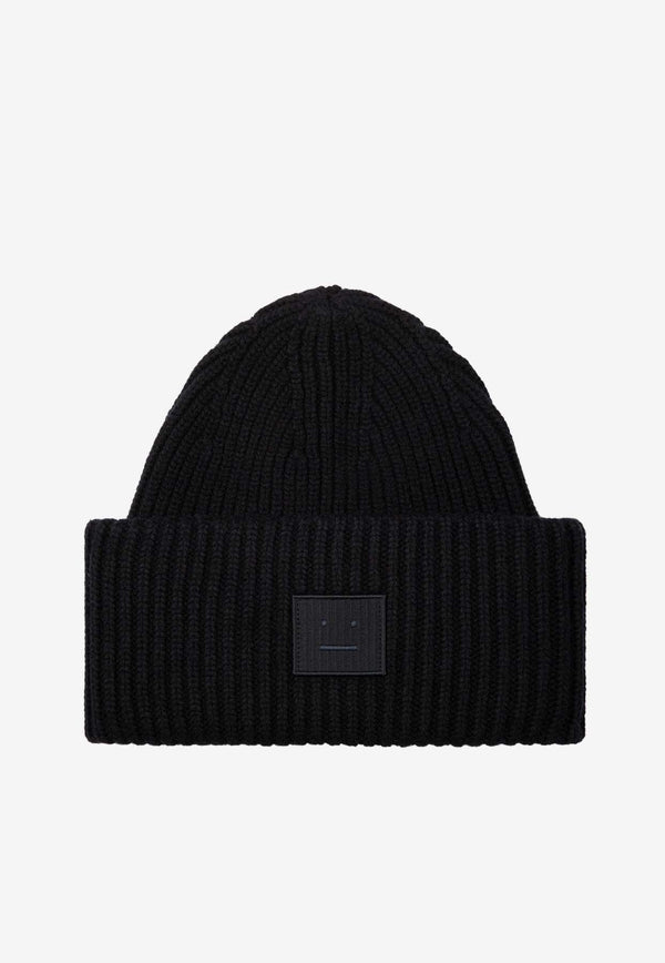 Face Patch Ribbed Knit Beanie