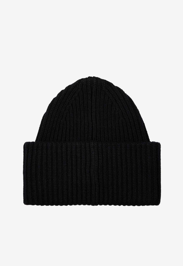 Face Patch Ribbed Knit Beanie