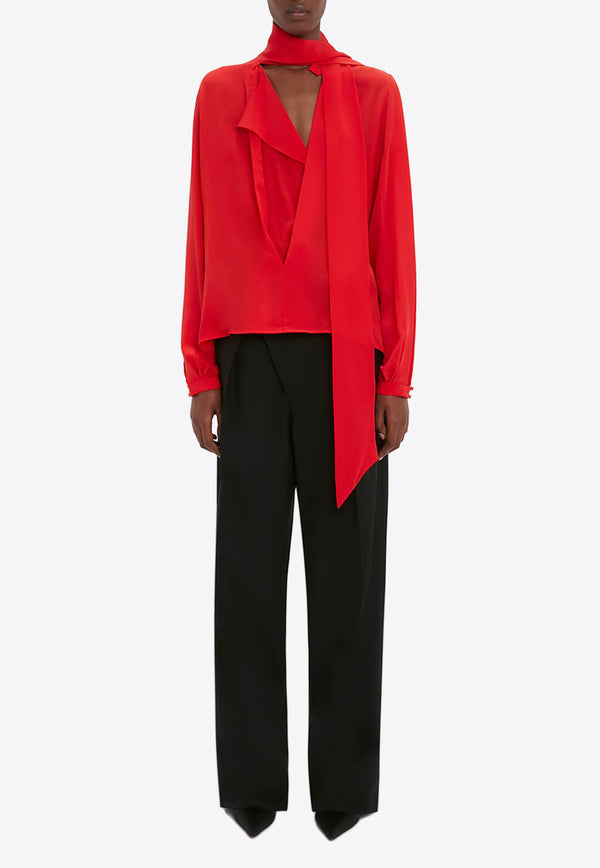 Victoria Beckham Long-Sleeved Silk Blouse Red