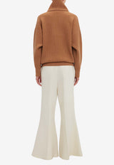 Victoria Beckham Shawl-Neck Knitted Sweater Camel 1424KJU005932ABEIGE