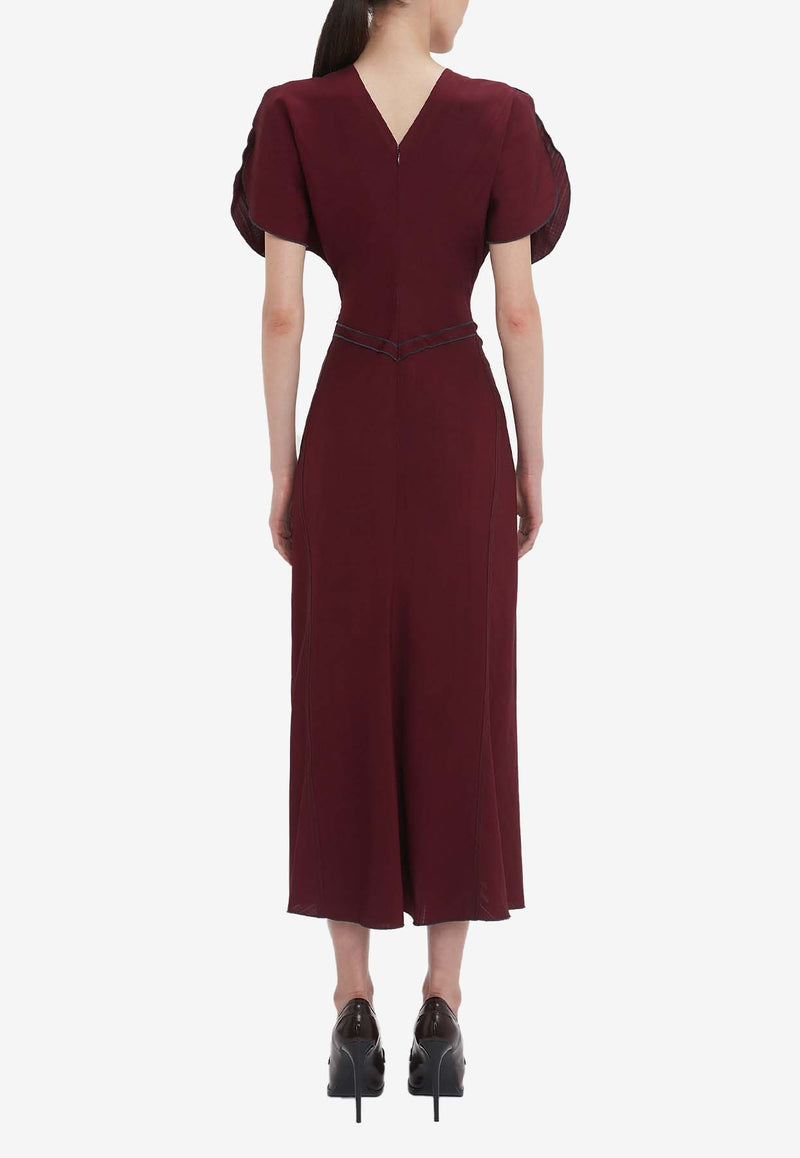 Victoria Beckham Gathered-Waist Midi Dress Bordeaux 1424WDR005227ABURGUNDY