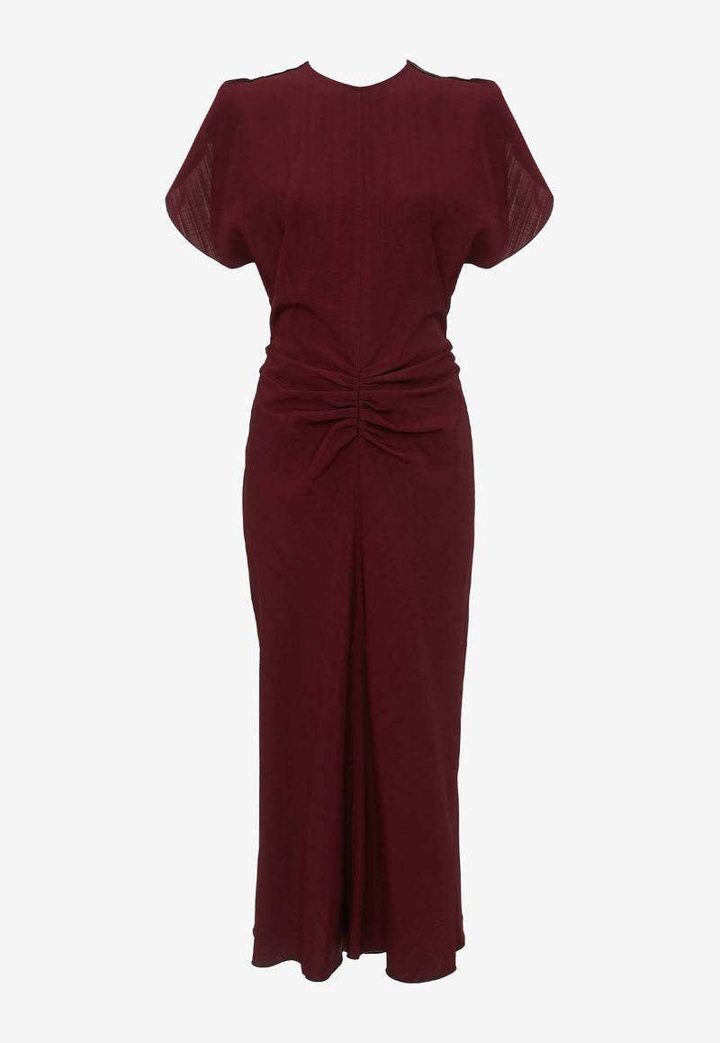 Victoria Beckham Gathered-Waist Midi Dress Bordeaux 1424WDR005227ABURGUNDY