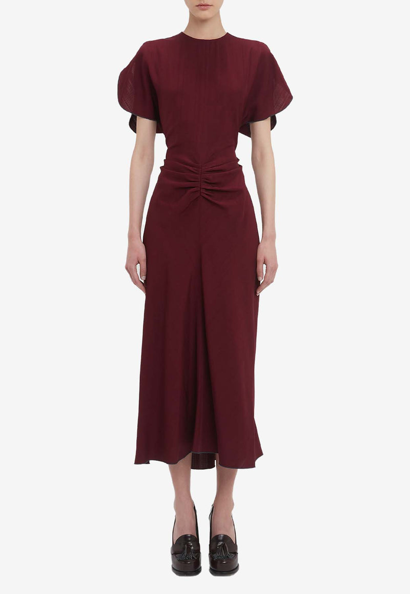 Victoria Beckham Gathered-Waist Midi Dress Bordeaux 1424WDR005227ABURGUNDY