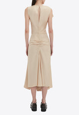 Victoria Beckham Deconstructed Pleated Midi Dress Beige 1424WDR005825ABEIGE