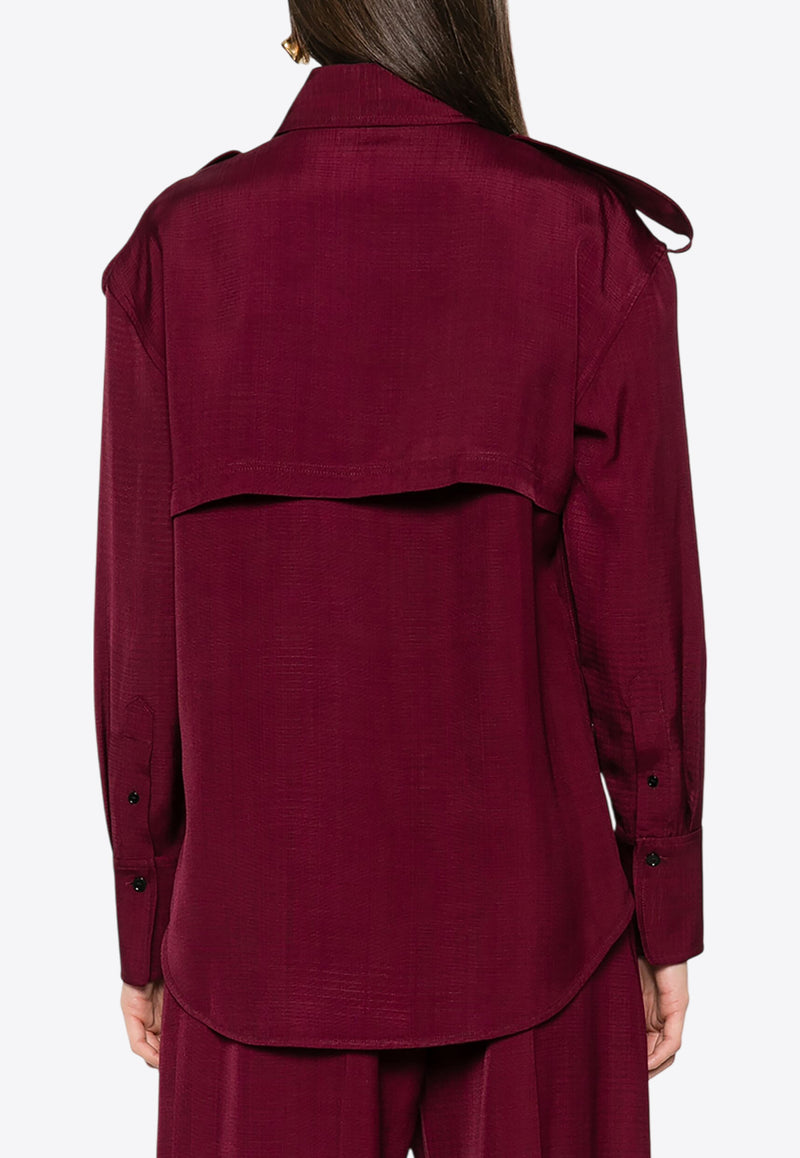 Victoria Beckham Utility Long-Sleeved Shirt Burgundy 1424WSH005863BBURGUNDY