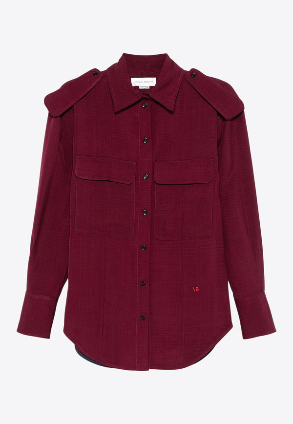 Victoria Beckham Utility Long-Sleeved Shirt Burgundy 1424WSH005863BBURGUNDY