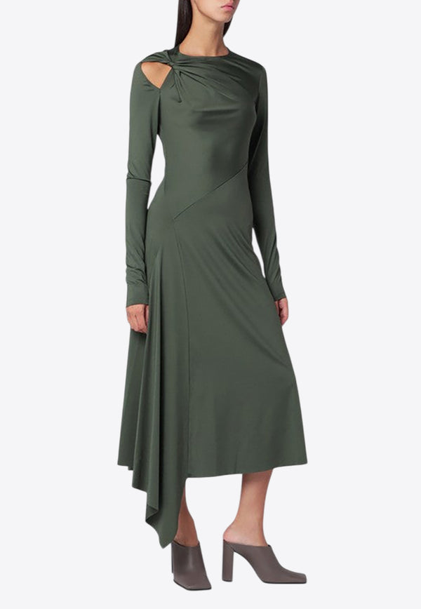 Victoria Beckham Asymmetric Draped Midi Dress with Cut-Out Green 1425JDR006789APL/R_VIBEC-OR