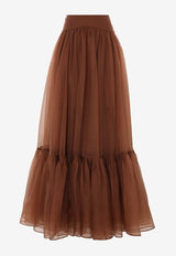 Zimmermann Natura Gathered Tulle Maxi Skirt Brown 1433SS241BROWN