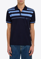 Ferragamo Striped Logo Polo T-shirt Blue 144704 H 786204 NEW NAVY/BLEUET
