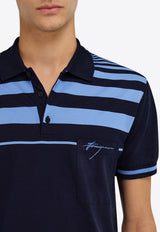 Ferragamo Striped Logo Polo T-shirt Blue 144704 H 786204 NEW NAVY/BLEUET