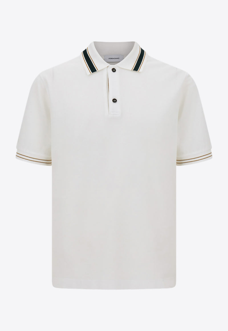 Ferragamo Short-Sleeved Polo T-shirt White 144705 H 786175 WHITE/MOSS/GINGER