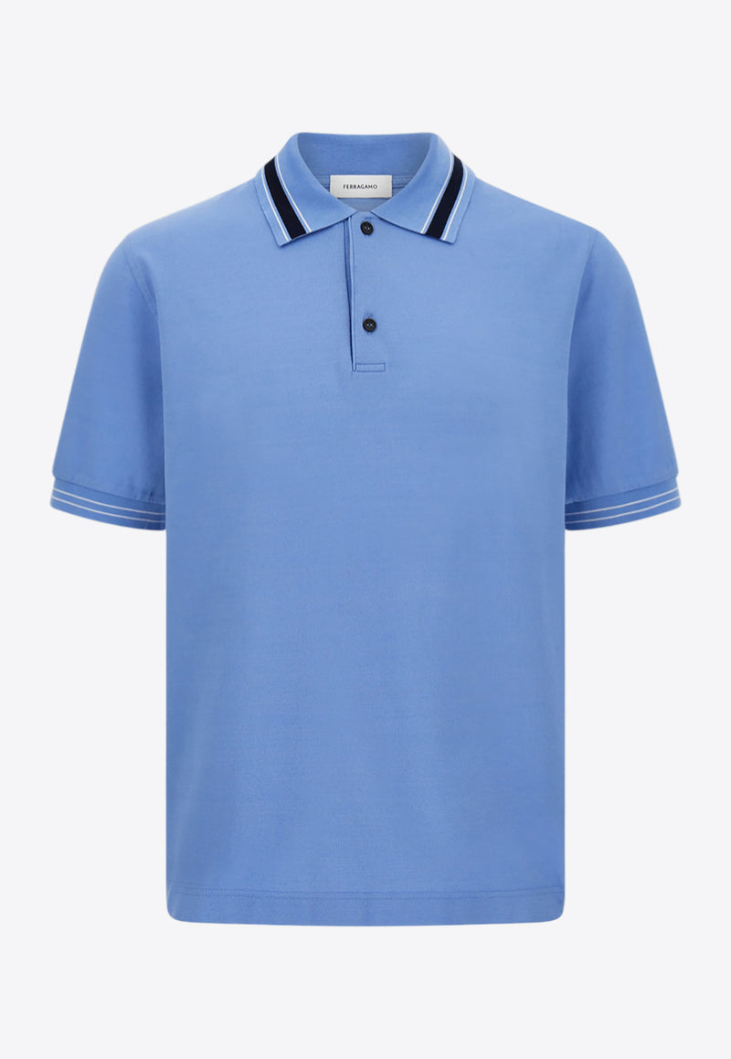 Ferragamo Short-Sleeved Polo T-shirt Blue 144705 H 786177 BLEUET/N NAVY/WHITE