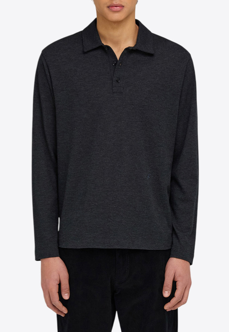 Ferragamo Logo Embroidered Long-Sleeved Polo T-shirt Gray 144741 H 786358 LEAD GREY