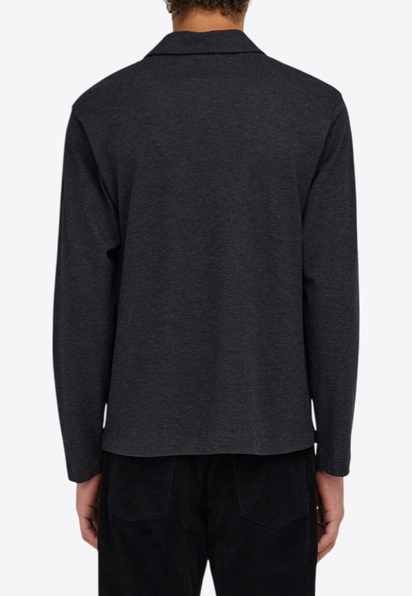 Ferragamo Logo Embroidered Long-Sleeved Polo T-shirt Gray 144741 H 786358 LEAD GREY