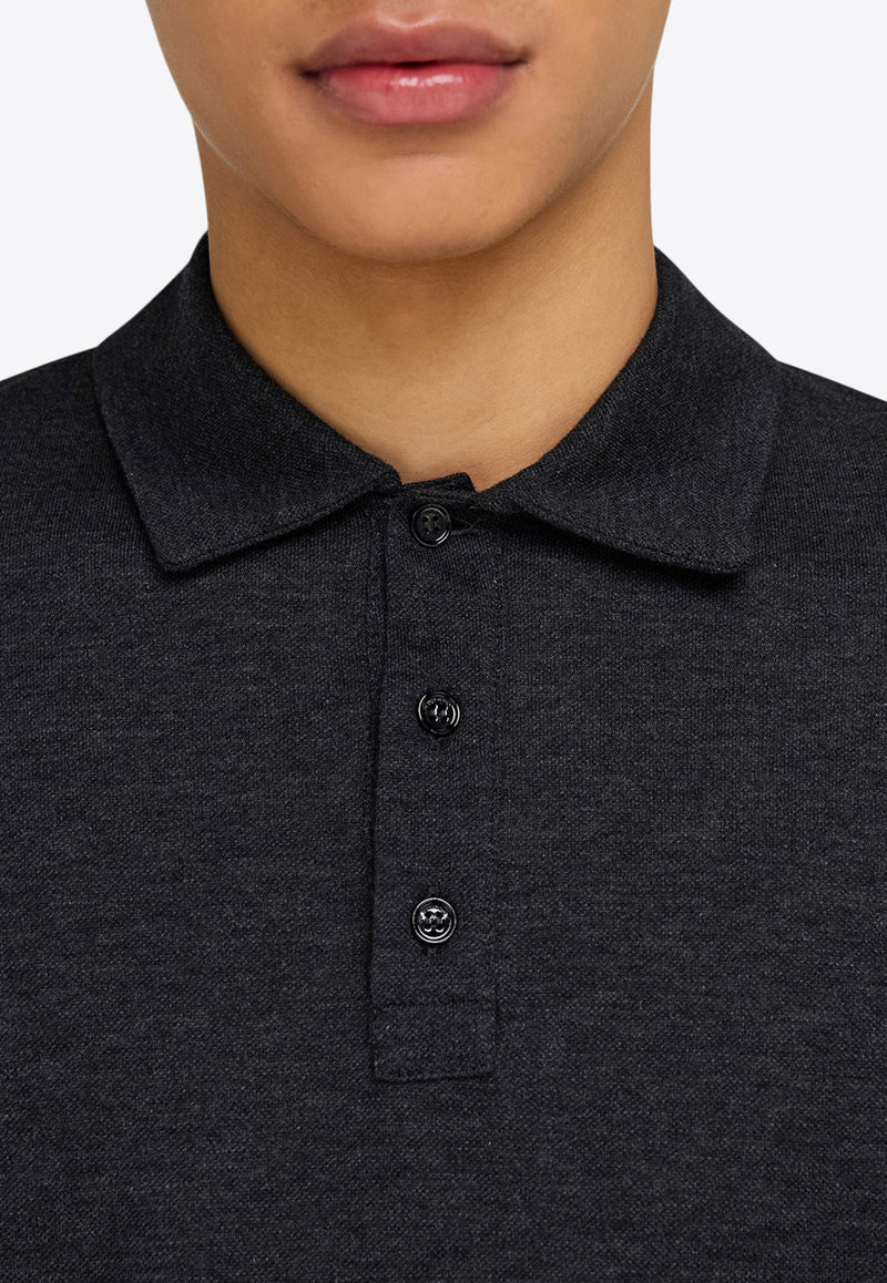 Ferragamo Logo Embroidered Long-Sleeved Polo T-shirt Gray 144741 H 786358 LEAD GREY