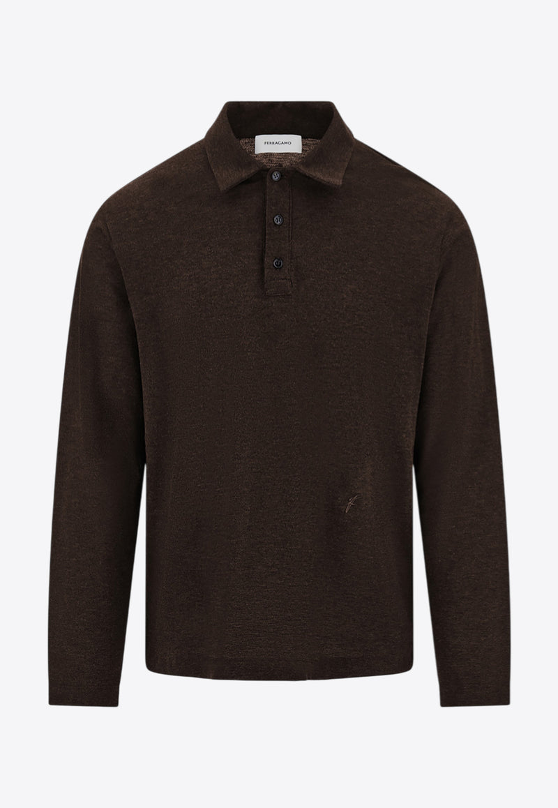 Ferragamo Logo Embroidered Long-Sleeved Polo T-shirt Brown 144741 H 786359 EXPRESSO